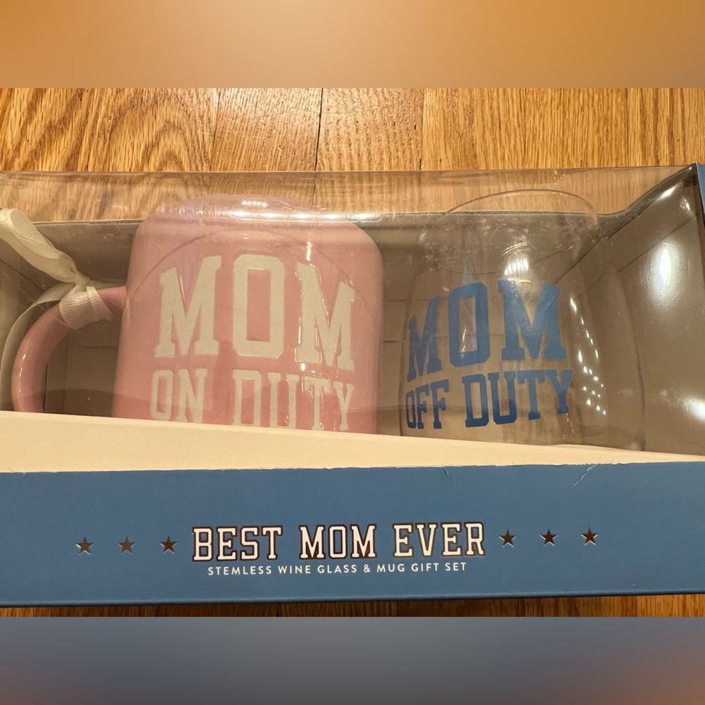 Pink and Blue Mom Mug and Glass Set mom on duty best mom ever